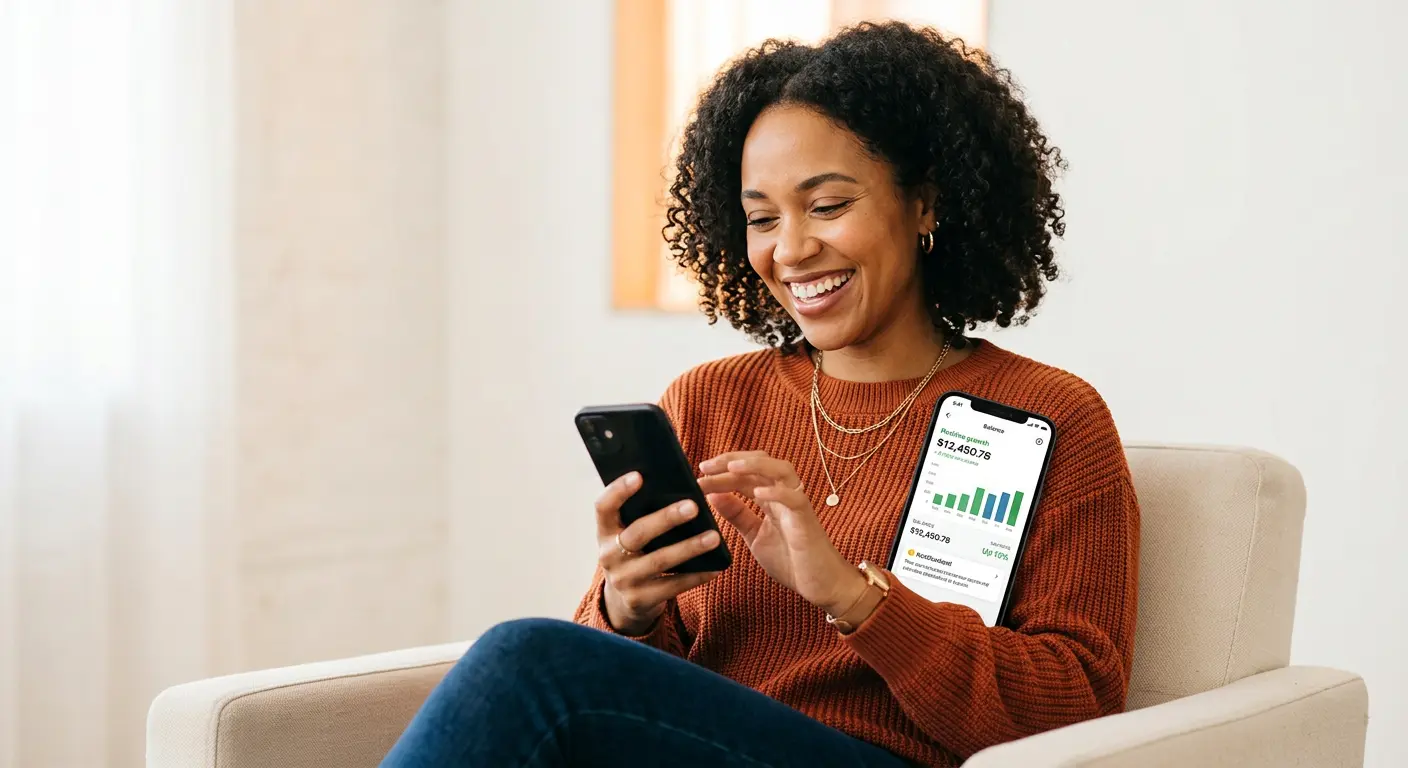 Woman checking financial options on phone